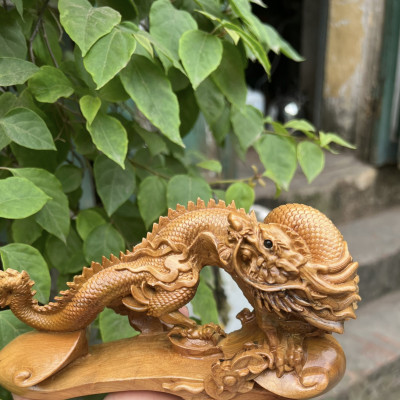Tượng con rồng phong thủy bằng gỗ bách xanh thơm nức kt 20×10×7cm 