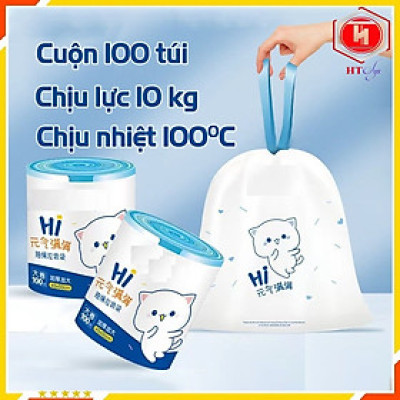 Cuộn 100 Túi Đựng Rác, Túi Rác Tự Phân Huỷ, Túi Đựng Rác Dây Rút Kích Thước 40x50cm, Dai, Tiện Lợi