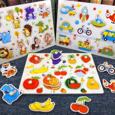 Đồ Chơi Trẻ Em - Đồ Chơi Xếp Hình - Combo 4 Bảng Núm Gỗ Cho Bé