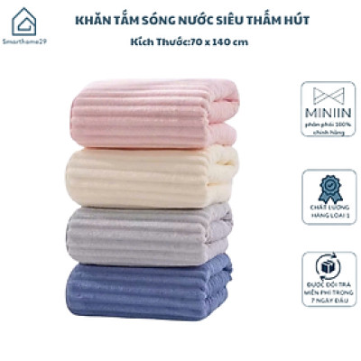Khăn Tắm Sóng Nước Siêu Thấm Hút – Khăn Mặt Sợi Cuộn To, Kích Thước 70x140cm, Chất Liệu Cao Cấp, Dày Dặn, Không Rụng Lông - HÀNG CHÍNH HÃNG MINIIN