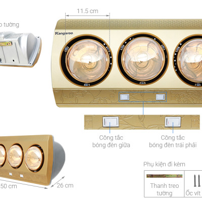 Đèn sưởi 3 bóng Kangaroo KG3BH01 (825W) - Hàng chính hãng