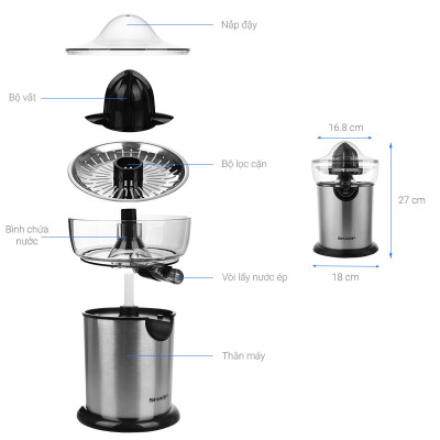 Máy vắt cam Sharp 130W EJ-J130-ST, Vòi chống nhỏ giọt - Hàng chính hãng