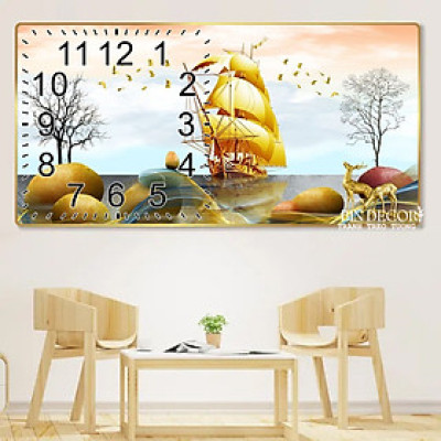 Tranh đồng hồ tráng gương thuận buồm xuôi gió 16 trang trí decor quà tặng tân gia