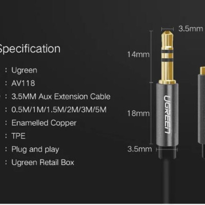 Ugreen UG10538AV118TK 5M màu Đen Cáp âm thanh 3.5mm nối dài - HÀNG CHÍNH HÃNG