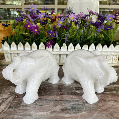 Tượng voi phong thủy đá cẩm thạch - Dài 15 cm