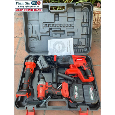 [LOẠI 1]  Bộ Combo 3 Máy Siết Bulong, Máy Mài Pin Cầm Tay Và Máy Khoan Đục Bê Tông Dùng Pin 199V (Bảo Hành 12 Tháng)