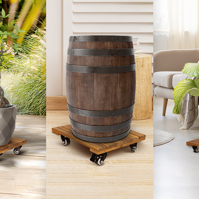 Kệ Để Chậu Cây Có Bánh Xe ANKAN, Đế Để Chậu Cây, Kệ Giá Đỡ Chậu Hoa Cây Cảnh, Hình Vuông Màu Vàng R30 Cm, Tải 150kg