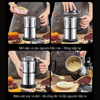 Máy Xay Tiêu Hạt Cafe Hạt Khô Gia Vị Đa Năng Công Suất 250W 8 Lưỡi Dao Cực Bén Chất Liệu Cối Inox - Hàng nhập khẩu