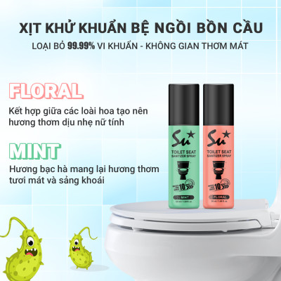 Xịt khử khuẩn bệ ngồi bồn cầu Su Star, Khử 99,99% vi khuẩn, ngăn ngừa lây nhiễm bệnh do dùng chung toilet 50ml