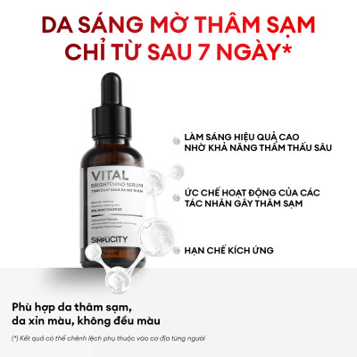 Serum Men Stay Simplicity sáng da mờ thâm với Niacinamide 5% Vital Facial Skin Brightening 30ml