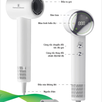 Máy Sấy tóc Tốc Độ Cao Vietnamrobovac - Công Suất 1500W - Chăm sóc tóc suôn mượt - Hàng chính hãng
