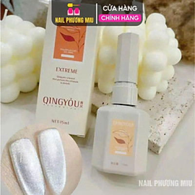 Sơn Mắt Mèo Kim Cương Ánh Trắng Bạc QINGYOU Siêu Sáng Cao Cấp Làm Nail Không Ánh Đen, Nhũ Sáng Mịn