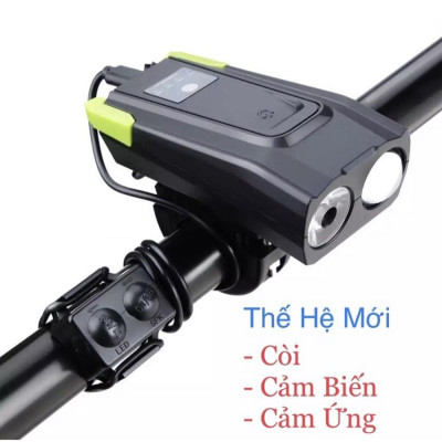 Đèn pha xe đạp có còi T6 tặng khóa xe đạp 4 số