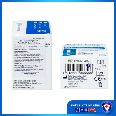 [TRỌN BỘ] Máy Đo Đường Huyết Accu-Chek Guide Kèm 25 Que Thử Và Trụ 6 Kim Lấy Máu ,Tem Phụ Tiếng Việt