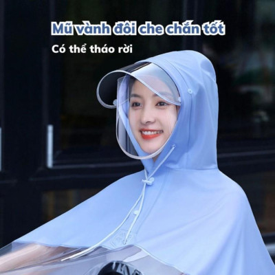 Áo mưa nửa trước trong suốt cho Mẹ và Bé,Vành đôi có thể tháo rời, vải mềm và nhanh khô