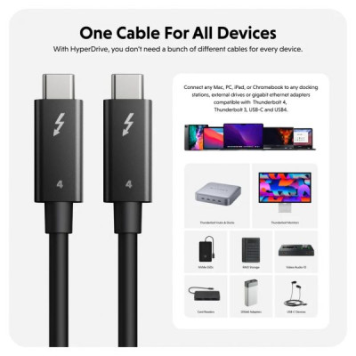Cáp HyperDrive Thunderbolt 4 (6ft/2m) - Kết Nối Đa Năng, truyền tải liệu cho MacBook, Laptop và các thiết bị, HDTB4AC2GL - Hàng Chính Hãng