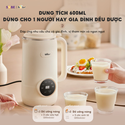 Máy Làm Sữa Hạt 0,6L BEAR Máy Xay Nhuyễn Mịn, Máy Xay Hạt Máy Xay Sinh Tố Mini Nấu Cháo Tự Động Vệ Sinh SB-SH06C - Hàng Chính Hãng