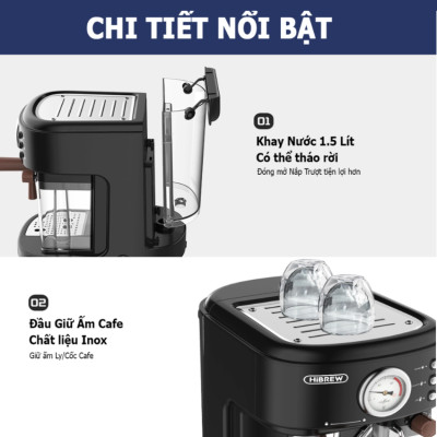 Máy pha cà phê Espresso chuyên nghiệp thương hiệu Mỹ HiBREW cao cấp H8A - Hàng Chính Hãng