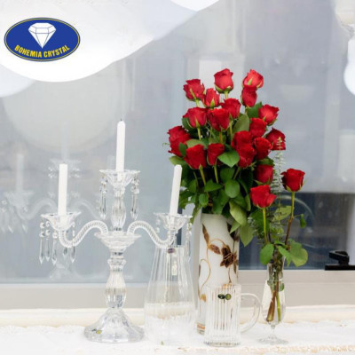 Chân nến pha lê 3 tay Bohemia Crystal cao 42cm Hàng chính hãng