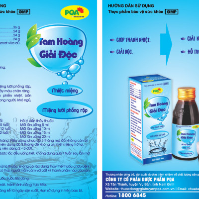 Siro Tam Hoàng Giải Độc PQA chai 125ml là dược phẩm thảo dược giúp thanh nhiệt, giải độc, hỗ trợ điều trị nhiệt miệng, nóng trong.