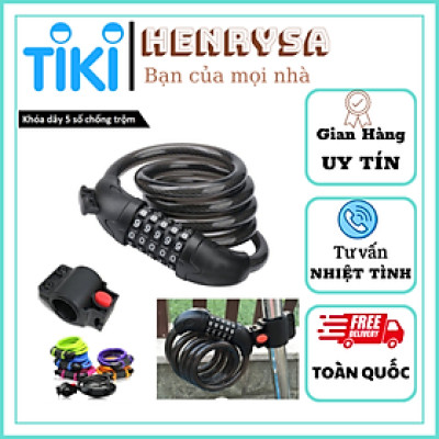Khoá dây xe đạp 5 số cao cấp bền bỉ chất lượng cao cho xe đạp xe máy đa dụng chống trộm (Màu ngẫu nhiên)- HENRYSA