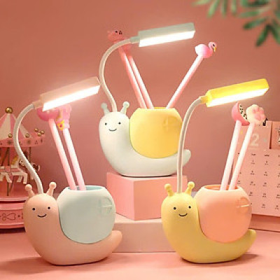 Đèn học để bàn hình ốc sên đáng yêu, đèn học cho bé có ống để bút viết tích điện sạc usb