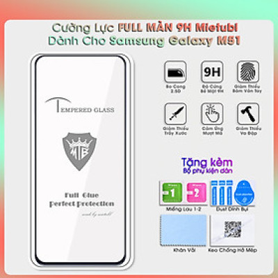 [Miếng dán màn hình] Kính Cường Lực 9H Full Màn Hình Dành Cho Samsung Galaxy M51- Hàng Chính Hãng