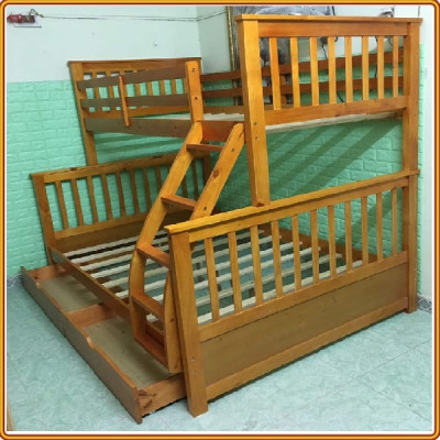 Giường 2 tầng màu vàng Tundo trên 1m2 dưới 1m6 kèm 2 học tủ