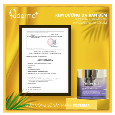 Kem Dưỡng Da Ban Đêm Puderma Anti-Wrinkle Repairing Night Cream 50ml: cấp ẩm, tái tạo da, căng cơ