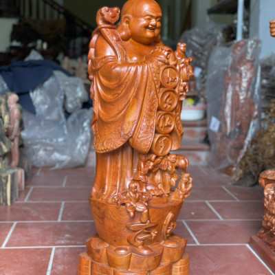 Tượng phật di lặc chúc phúc phong thủy ,tài lộc, bằng gỗ hương đá kt cao 60×20×15cm