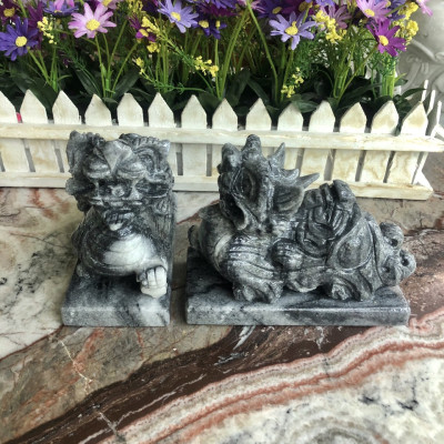 Cặp Tỳ Hưu phong thủy đá cẩm thạch vân đen có đế - Dài 15 cm