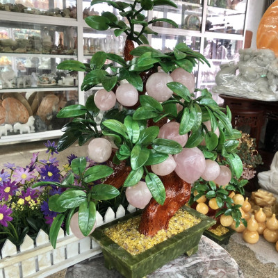 Cây Đào phong thủy đá thạch anh hồng 18 quả - Cao 50 cm