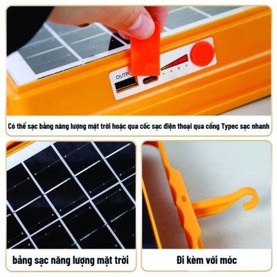 Đèn Năng Lượng Mặt Trời Đa Năng Cầm Tay 300W, Đèn LED Tích Điện Cầm Tay Chống Nước IP66, 5 Chế Sáng, Có Đèn Cảnh Báo