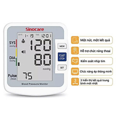 Máy Kiểm Tra Huyếjt Áp Sinocare Có Hướng Dẫn Bằng Giọng Nói – Đô Tự Động, Màn Hình Rõ Nét , đèn ngủ