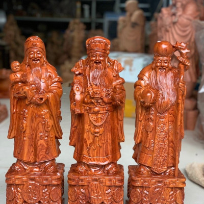 Bộ tượng phật tam đa phúc lộc thọ bằng gỗ hương đá kt cao 30×11×9cm