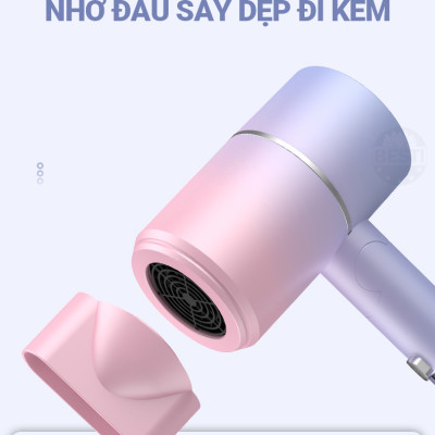 Máy Sấy Tóc Mini Gấp Gọn Besti Cao Cấp, Công Suất Lớn, Động Cơ Êm Ái, Ổn Định, Tặng Đầu Sấy Tạo Kiểu Tóc Chuyên Nghiệp - Hàng Chính Hãng