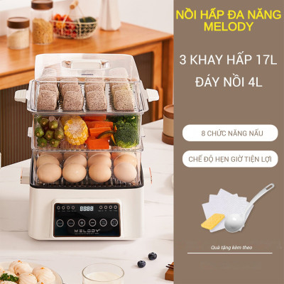 Nồi Hấp Điện MELODY Kiêm Hấp, Nấu Lẩu Đa Năng 2in1 hàng chính hãng