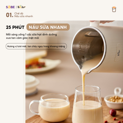 Máy Làm Sữa Hạt 0,6L BEAR Máy Xay Nhuyễn Mịn, Máy Xay Hạt Máy Xay Sinh Tố Mini Nấu Cháo Tự Động Vệ Sinh SB-SH06C - Hàng Chính Hãng