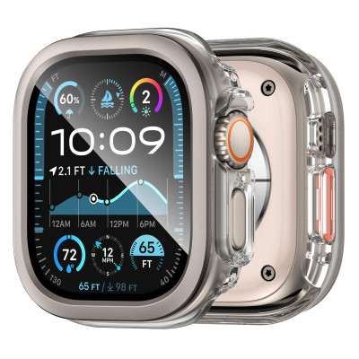 Ốp Case PC Mặt Kính Cường Lực Trong Suốt Viền Màu cho Apple Watch Ultra 1/2 49mm - Hàng Chính Hãng