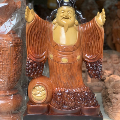 Tượng phật di lặc nghênh hỷ bằng gỗ hương đá tô làm mầu giả cổ kt cao 50cm