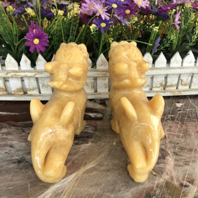 Cặp Tỳ Hưu phong thủy đá ngọc hoàng long - Dài 17 cm