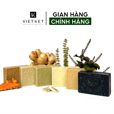 Cục Xà Bông Thảo Dược Củ Nghệ VIETKET 100g - Làm Sạch, Giảm Mụn Lưng, Sáng Da, Duy Trì Độ Ẩm, Hương Thơm Thảo Dược