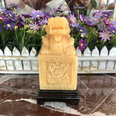Ấn Kỳ Lân phong thủy đá ngọc hoàng long - Cao 15cm