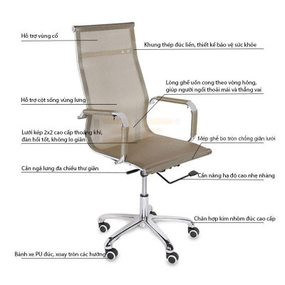 Ghế Lưới Chân Hợp Kim Nhôm Cao Cấp IBIE IB803 - Đồng