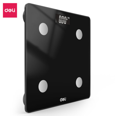 Cân Điện Tử Sức Khoẻ Thông Minh Mặt Vuông Kính Cường Lực Chịu Lực Màu Đen Sang Trọng 180Kg Deli - Phù Hợp Gia Đình Trường Học - Hàng Chính Hãng - E86120