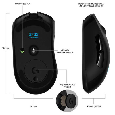 Chuột Gaming Logitech G703 Hero Lightspeed - Hàng Chính Hãng