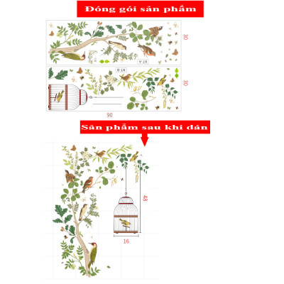 Sticker Giấy Dán Tường Decal Dán tường Tranh Dán Tường Trang Trí Tường Mẫu Đàn Chim Làm Tổ ZH-1013