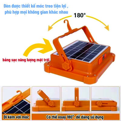 Đèn Năng Lượng Mặt Trời Đa Năng Cầm Tay 300W, Đèn LED Tích Điện Cầm Tay Chống Nước IP66, 5 Chế Sáng, Có Đèn Cảnh Báo