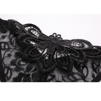 Quần lót ren nữ bông hoa cúc - Đen