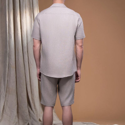 Áo sơ mi danton linen kem sẫm viền beo thân áo LM112444A [BST Da Beo]